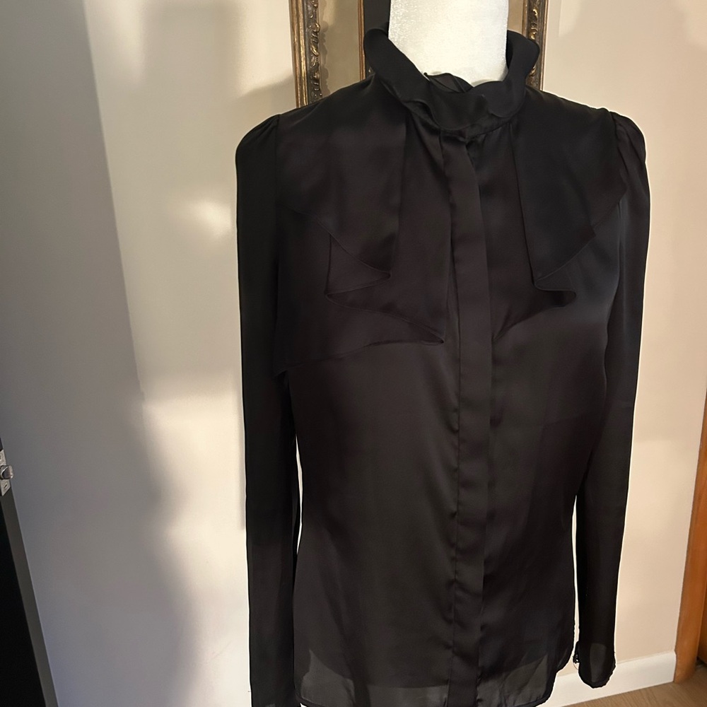 Reiss Black Satin Blouse US 4